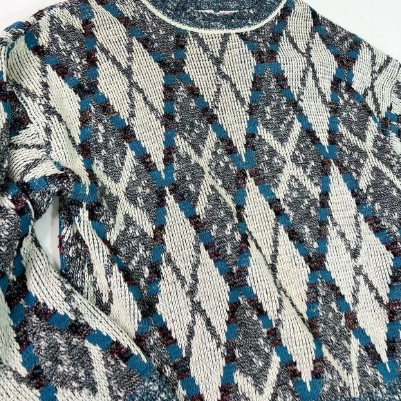 J.J. COCHRAN Sweater Men's Large Crew Neck Diamond Argyle Grandpa Dad Pullover - Picture 2 of 9